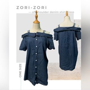 OFF SHOULDER DENIM SHIRT DRESS